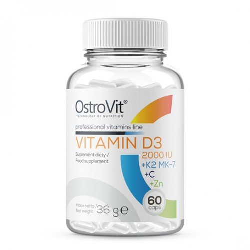 OstroVit Vitamin D3 2000 + K2 MK-7 + C + Zn 60 caps,  мл, OstroVit. Витамины и минералы. Поддержание здоровья Укрепление иммунитета 