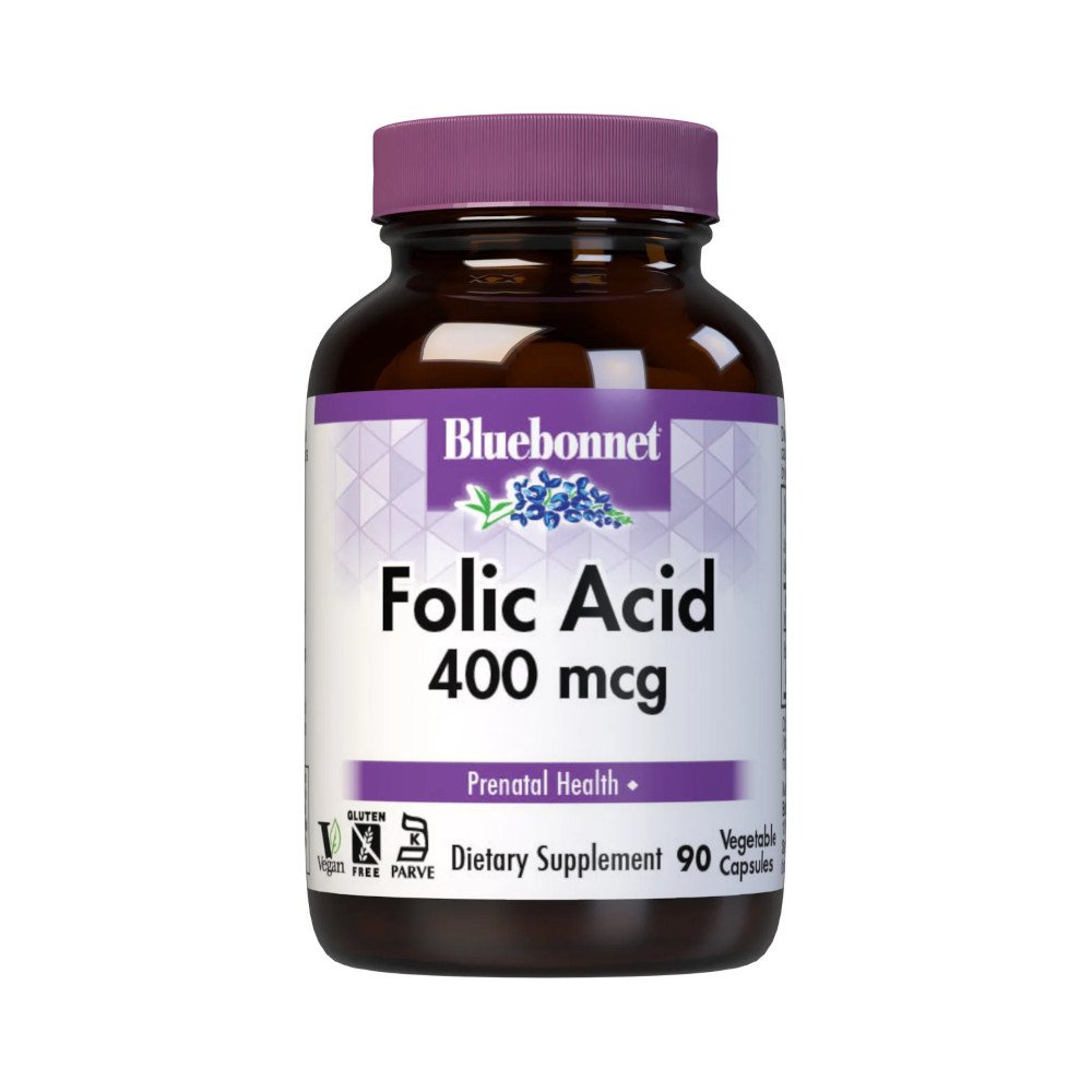 Витамины и минералы Bluebonnet Folic Acid 400 mcg, 90 вегакапсул,  ml, Bluebonnet Nutrition. Vitamins and minerals. General Health Immunity enhancement 