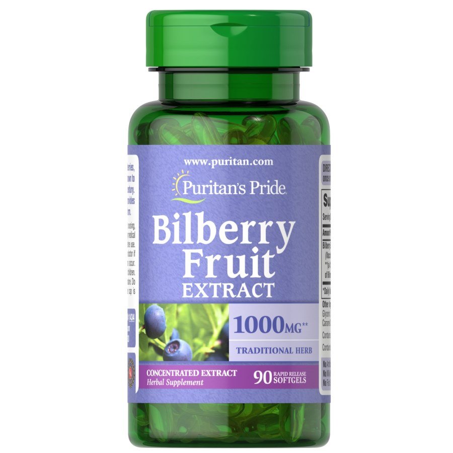 Натуральная добавка Puritan's Pride Bilberry Fruit Extract 1000 mg, 90 капсул,  ml, Puritan's Pride. Natural Products. General Health 
