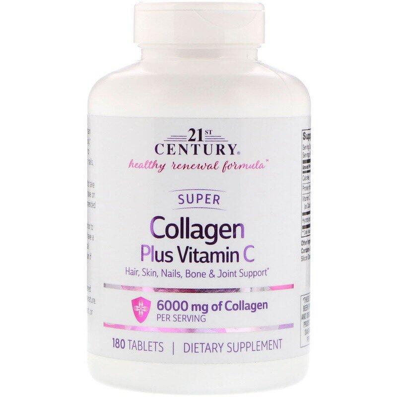Спортивна добавка 21st Century Super Collagen Plus Vitamin C 6000 mg 180 Tabs,  мл, 21st Century. Коллаген. Поддержание здоровья Укрепление суставов и связок Здоровье кожи 