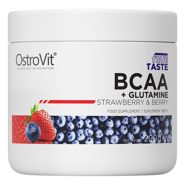 BCAA OstroVit BCAA + Glutamine, 200 грамм Клубника-черника,  мл, OstroVit. BCAA. Снижение веса Восстановление Антикатаболические свойства Сухая мышечная масса 