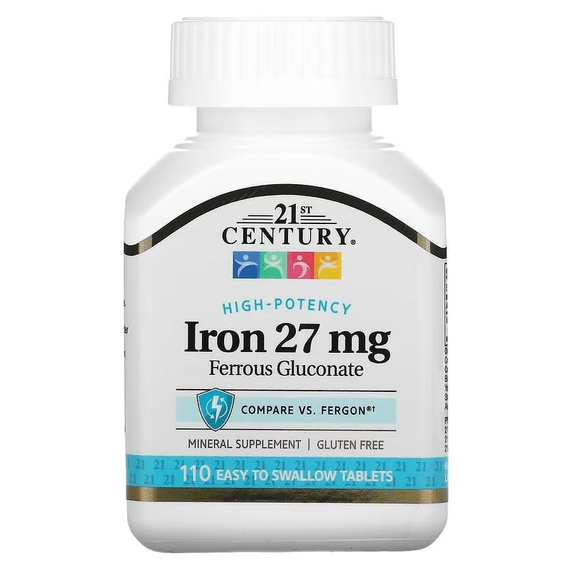 Витамины и минералы 21st Century Iron 27 mg High-Potency, 110 таблеток,  мл, 21st Century. Витамины и минералы. Поддержание здоровья Укрепление иммунитета 