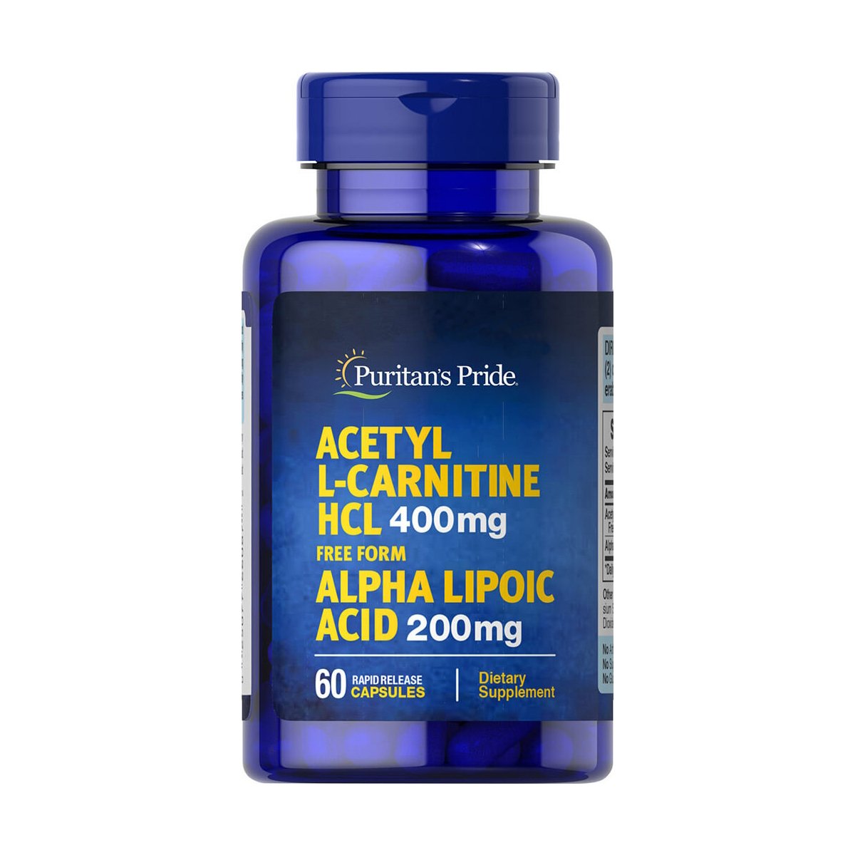 Жиросжигатель Puritan's Pride Acetyl L-Carnitine 400 mg with Alpha Lipoic Acid 200 mg, 60 капсул,  мл, Puritan's Pride. Жиросжигатель. Снижение веса Сжигание жира 