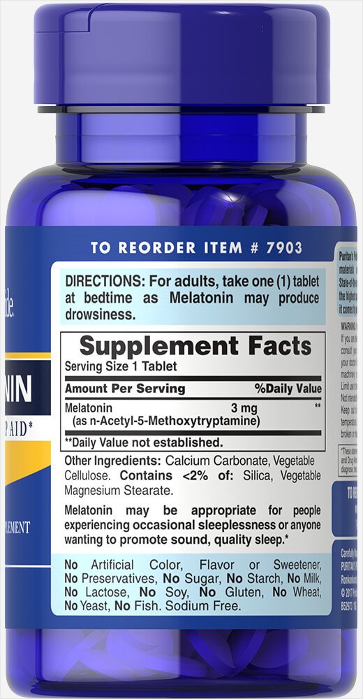 Melatonin 3 mg120 Tablets,  мл, Puritan's Pride. Спец препараты