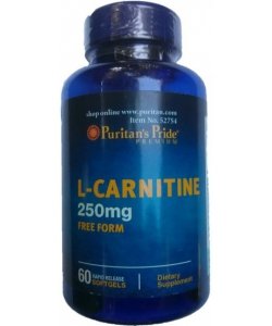 L-Carnitine 250 mg, 60 шт, Puritan's Pride. L-карнитин. Снижение веса Поддержание здоровья Детоксикация Стрессоустойчивость Снижение холестерина Антиоксидантные свойства 