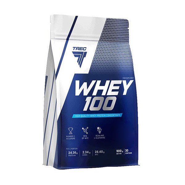 Протеин Trec Nutrition Whey 100, 900 грамм Клубника,  ml, Trec Nutrition. Protein. Mass Gain recovery Anti-catabolic properties 