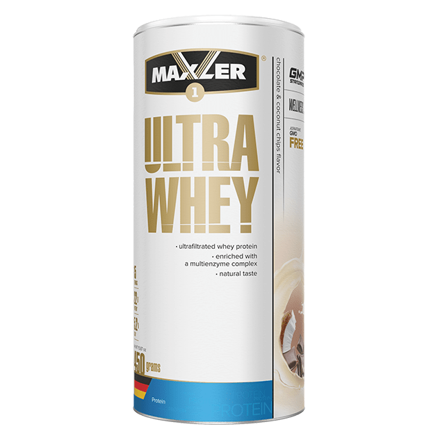 Сывороточный протеин концентрат Maxler Ultra Whey 450 грамм Шоколад кокос,  мл, Maxler. Сывороточный концентрат. Набор массы Восстановление Антикатаболические свойства 