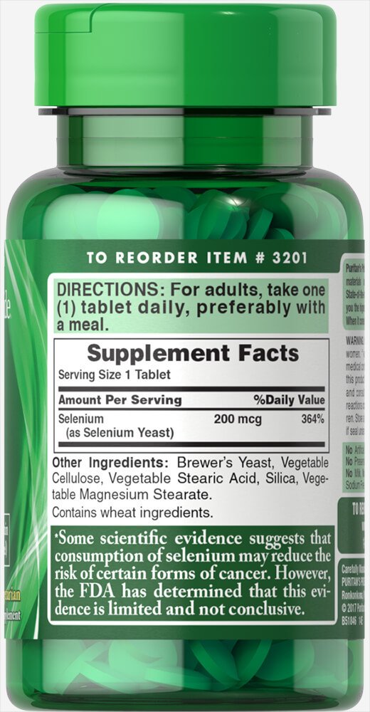 Selenium 200 mcg100 Tablets,  мл, Puritan's Pride. Vitamins and minerals