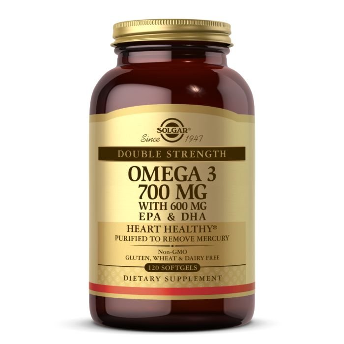 Жирные кислоты Solgar Double Strength Omega 3 700 mg, 120 капсул,  мл, Solgar. Омега 3 (Рыбий жир). Поддержание здоровья Укрепление суставов и связок Здоровье кожи Профилактика ССЗ Противовоспалительные свойства 