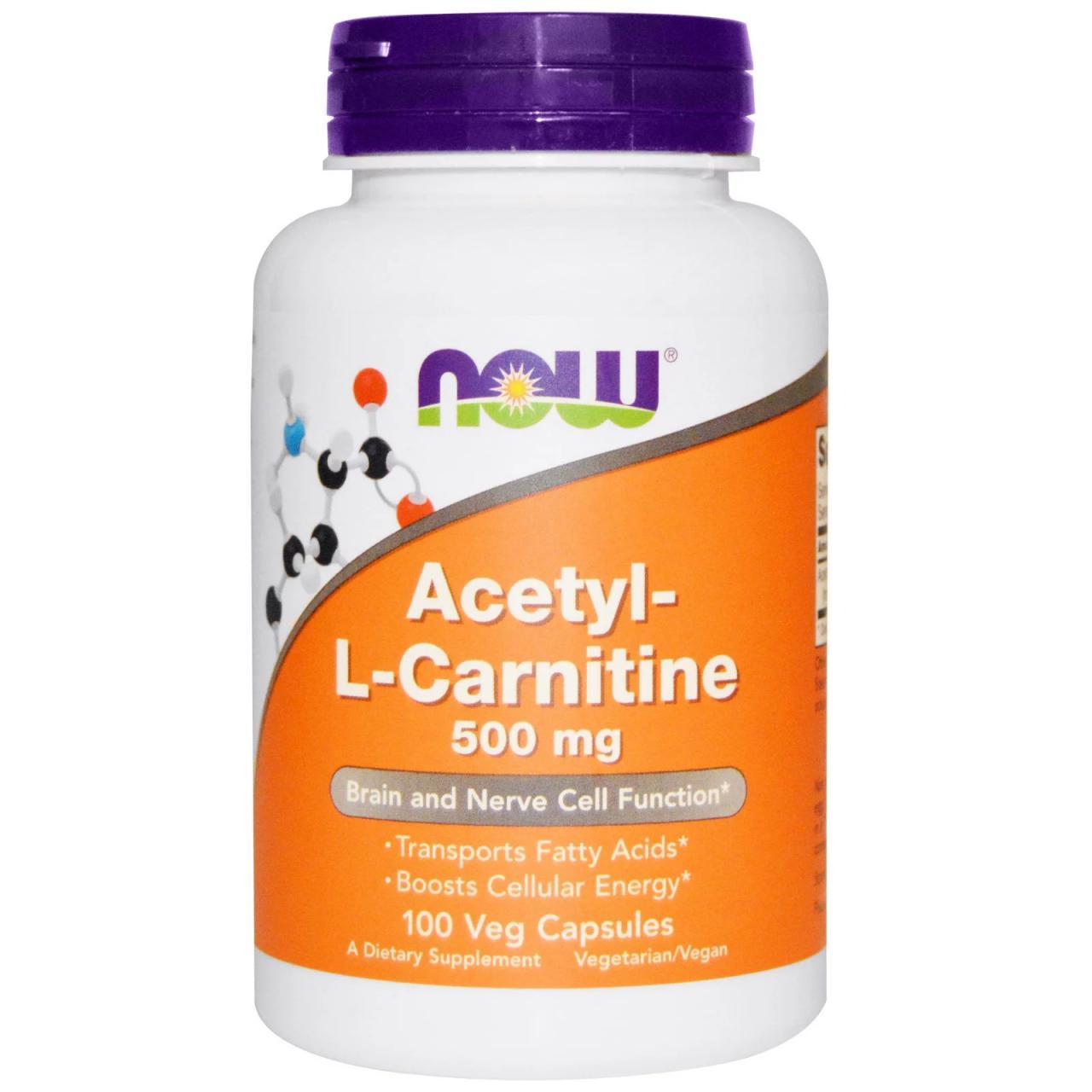 Жироспалювач NOW Foods Acetyl-L-Carnitine 500 mg 100 caps,  мл, Now. Жиросжигатель. Снижение веса Сжигание жира 