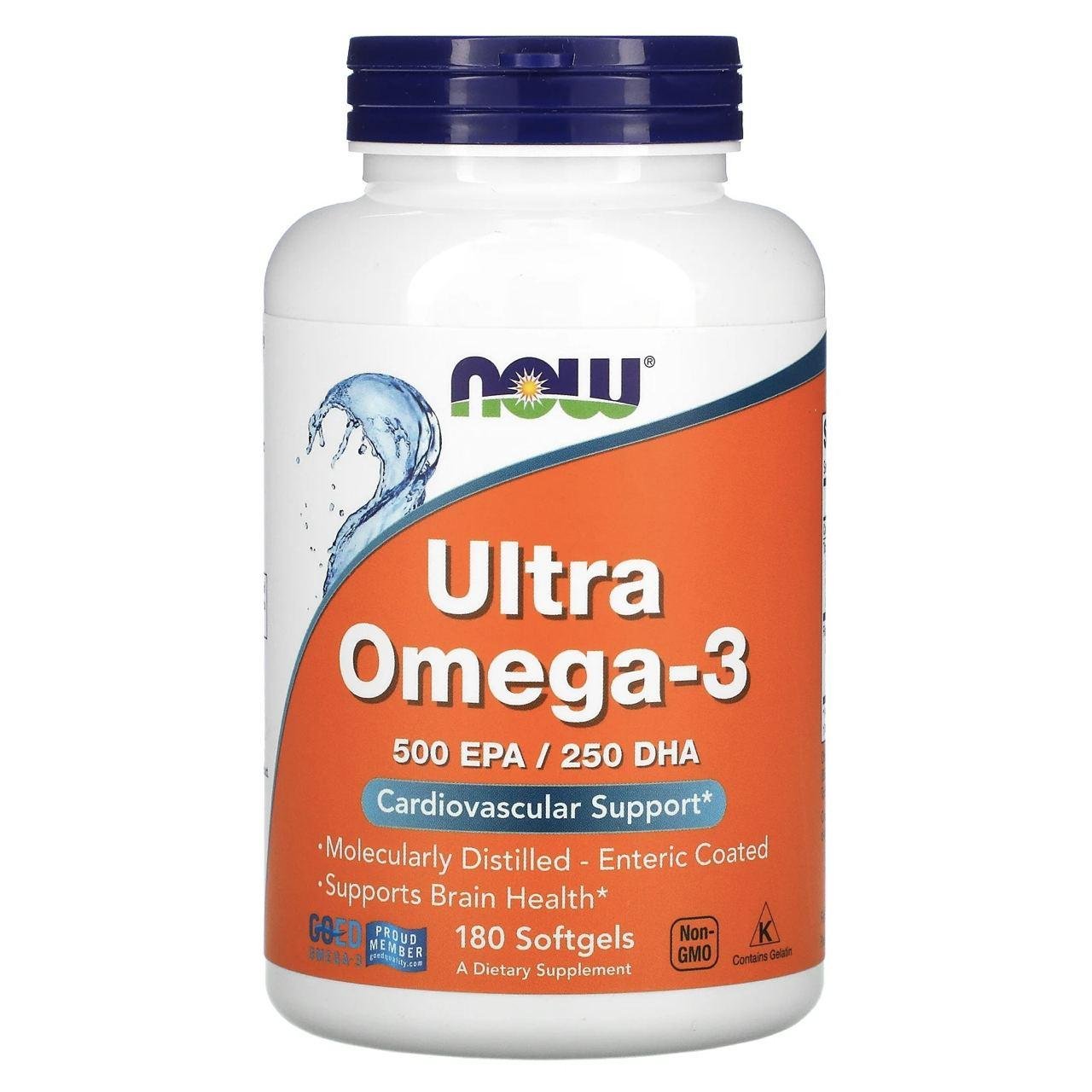 Жирні кислоти NOW Foods Ultra Omega-3 (500 EPA/250 DHA) 180 Softgels,  мл, Now. Омега 3 (Рыбий жир). Поддержание здоровья Укрепление суставов и связок Здоровье кожи Профилактика ССЗ Противовоспалительные свойства 