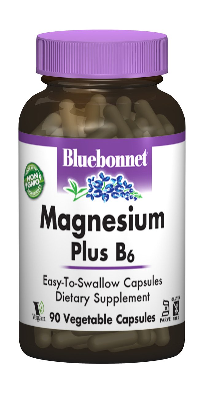 Магний + Витамин В6, Bluebonnet Nutrition, 90 гелевых капсул,  мл, Bluebonnet Nutrition. Магний Mg. Поддержание здоровья Снижение холестерина Предотвращение утомляемости 