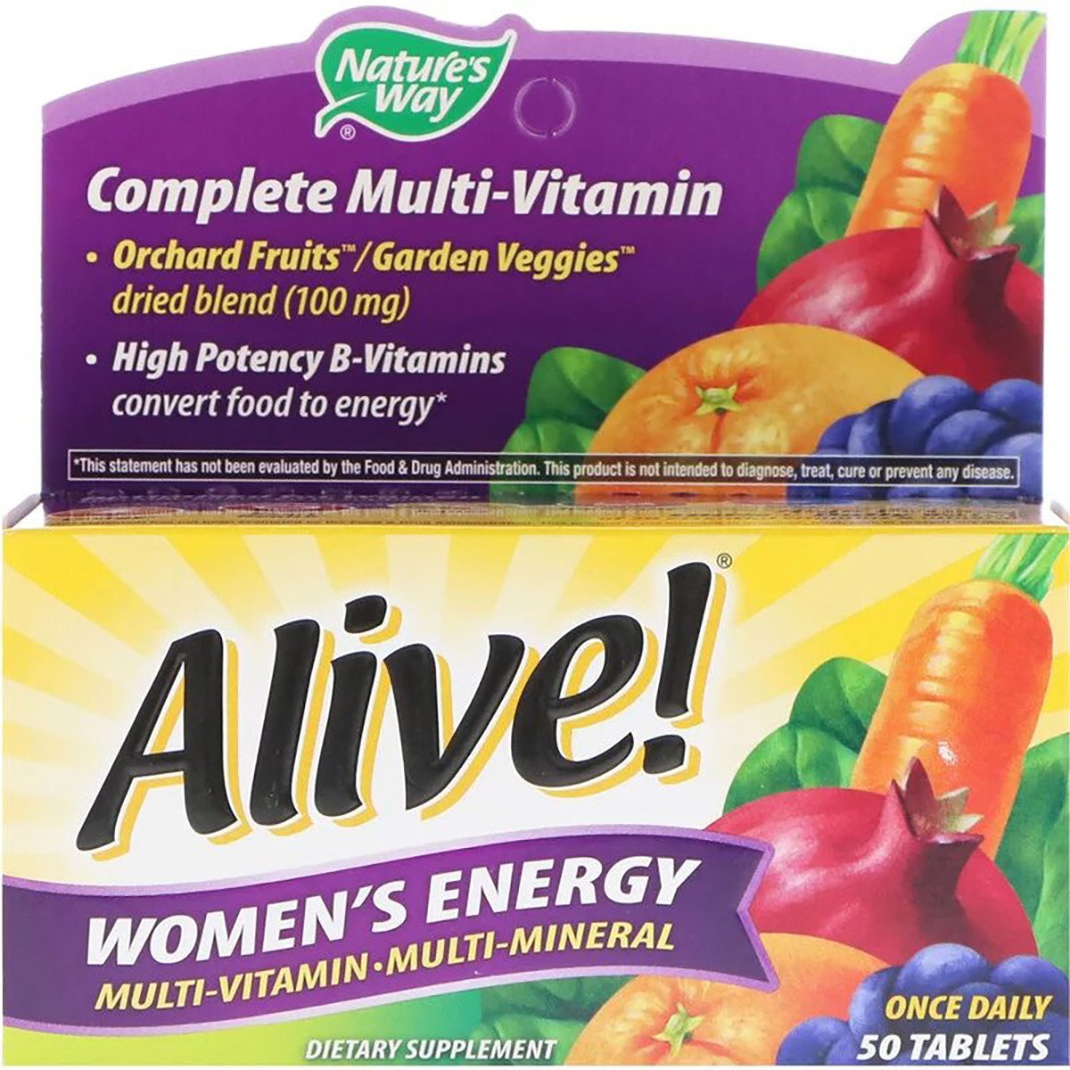 Мультивитамины для Женщин, Alive! Women's Energy, Natures Way, 50 таблеток,  мл, Nature's Way. Витамины и минералы. Поддержание здоровья Укрепление иммунитета 
