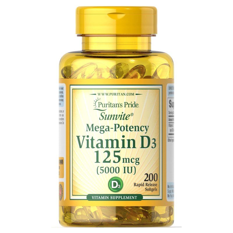 Витамины и минералы Puritan's Pride Vitamin D3 5000 IU, 200 капсул,  ml, Protein Factory. Vitamins and minerals. General Health Immunity enhancement 