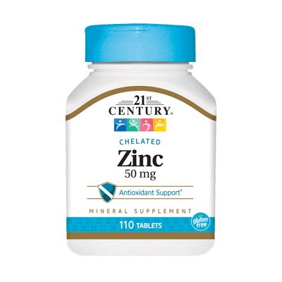 Витамины и минералы 21st Century Zinc 50 mg, 110 таблеток,  мл, 21st Century. Витамины и минералы. Поддержание здоровья Укрепление иммунитета 