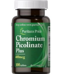 Puritan's Pride Chromium Picolinate Plus 400 mcg, , 100 piezas