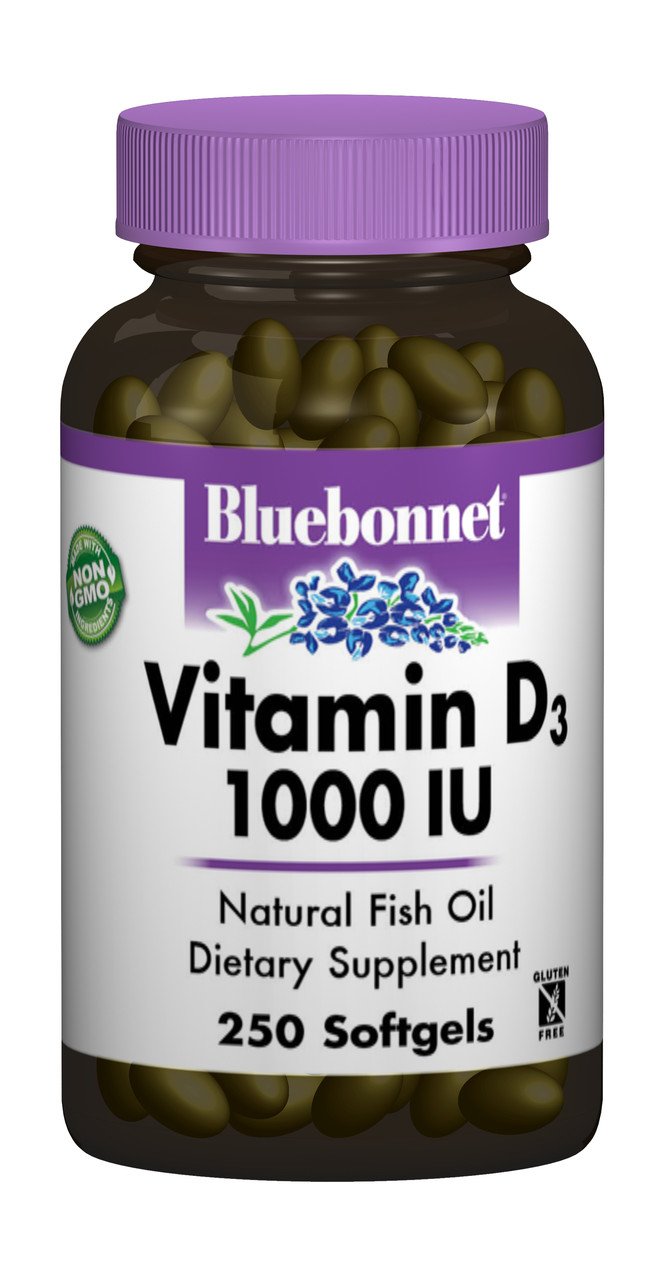 Bluebonnet Nutrition Витамин D3 1000IU, Bluebonnet Nutrition, 250 желатиновых капсул, , 