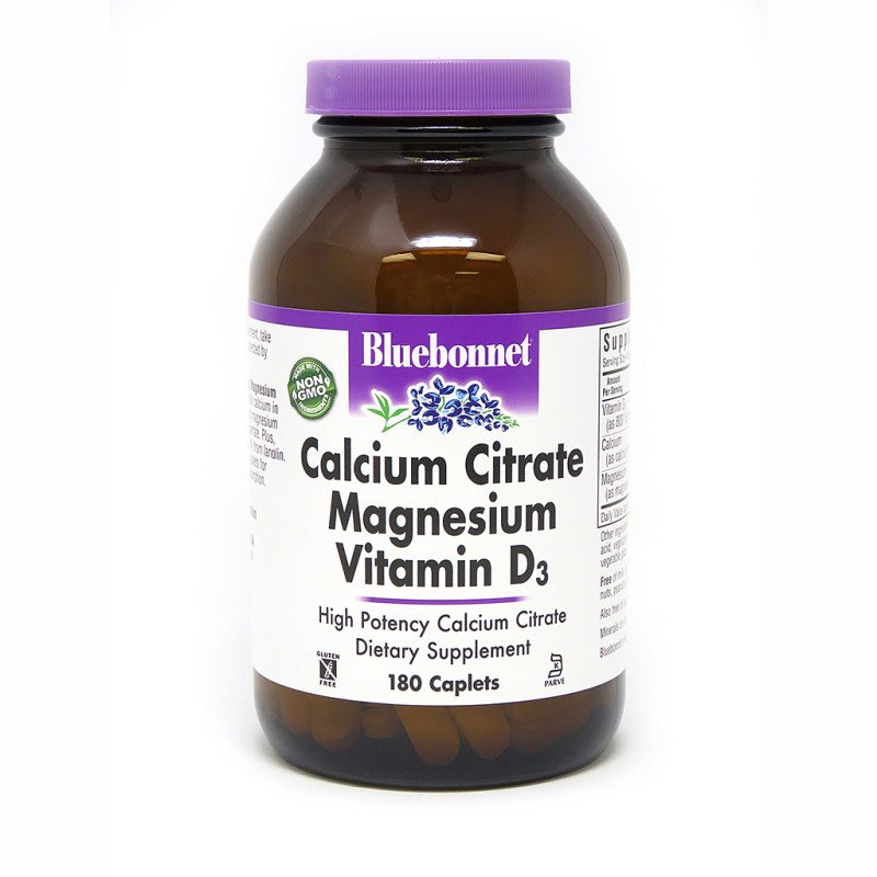 Витамины и минералы Bluebonnet Calcium Citrate Magnesium Vitamin D3, 180 каплет,  ml, Bluebonnet Nutrition. Vitamins and minerals. General Health Immunity enhancement 