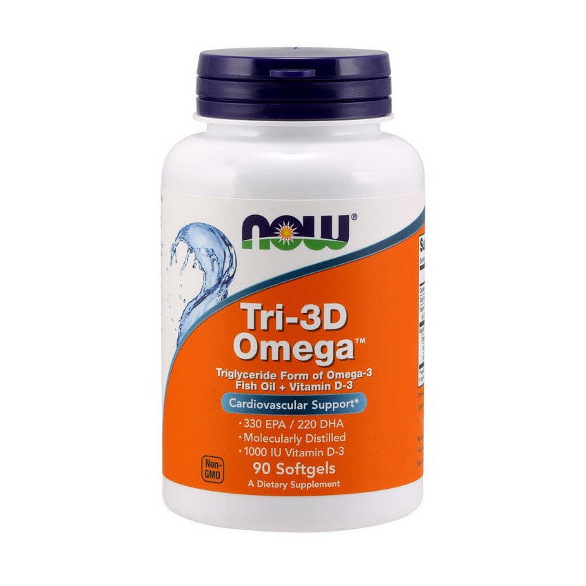Омега 3 Now Foods Tri-3D Omega-3 (90 капс) рыбий жир нау фудс,  мл, Now. Омега 3 (Рыбий жир). Поддержание здоровья Укрепление суставов и связок Здоровье кожи Профилактика ССЗ Противовоспалительные свойства 