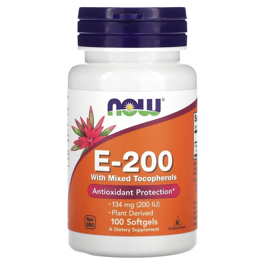 Витамины и минералы NOW Vitamin E-200 with Mixed Tocopherols, 100 капсул,  мл, Now. Витамины и минералы. Поддержание здоровья Укрепление иммунитета 