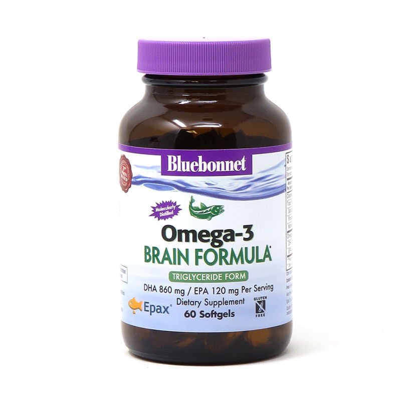 Жирные кислоты Bluebonnet Omega-3 Brain Formula, 60 капсул,  ml, Bluebonnet Nutrition. Omega 3 (Fish Oil). General Health Ligament and Joint strengthening Skin health CVD Prevention Anti-inflammatory properties 