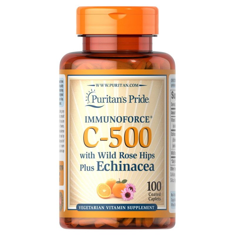 Витамины и минералы Puritan's Pride Vitamin C-500 mg with Rose Hips &amp; Echinacea, 100 каплет,  мл, Puritan's Pride. Витамины и минералы. Поддержание здоровья Укрепление иммунитета 