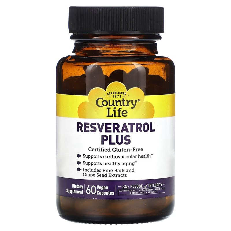 Натуральная добавка Country Life Resveratrol Plus, 60 вегакапсул,  мл, Country Life. Hатуральные продукты. Поддержание здоровья 