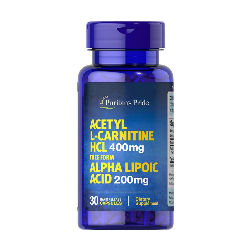 Жиросжигатель Puritan's Pride Acetyl L-Carnitine 400 mg with Alpha Lipoic Acid 200 mg, 30 капсул,  ml, Puritan's Pride. Fat Burner. Weight Loss Fat burning 