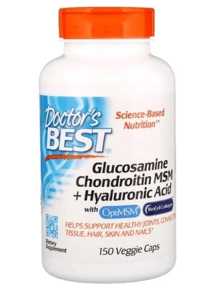 Doctor's Best Glucosamine Chondroitin MSM + Hyaluronic Acid 150 Veg Caps,  мл, Doctor's BEST. Хондропротекторы. Поддержание здоровья Укрепление суставов и связок 