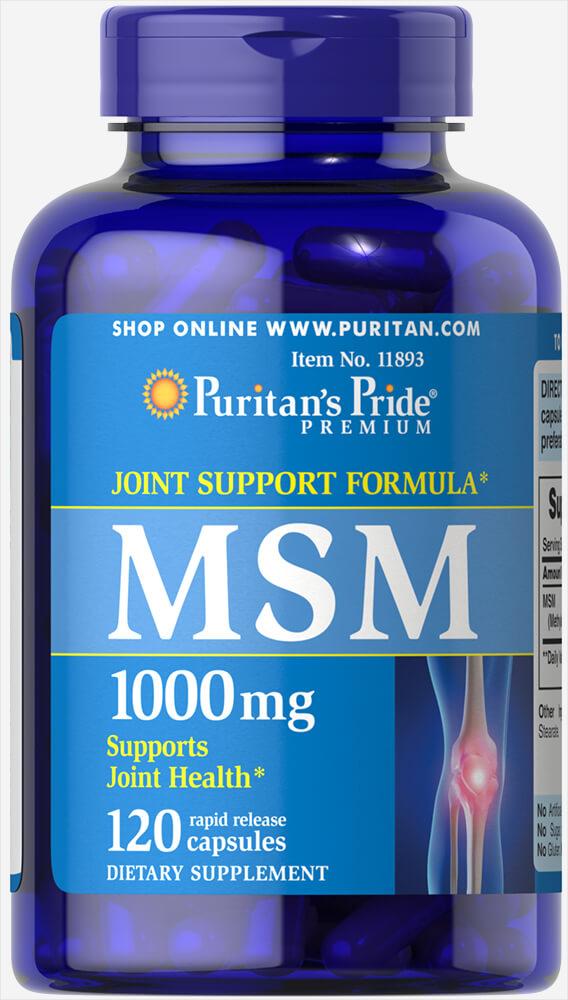 MSM 1000 mg120 Capsules,  мл, Puritan's Pride. Хондропротекторы. Поддержание здоровья Укрепление суставов и связок 