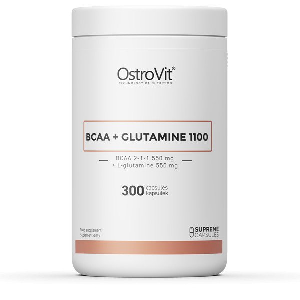 Амінокислоти OstroVit BCAA + Glutamine 1100 mg 300 caps,  мл, OstroVit. BCAA. Снижение веса Восстановление Антикатаболические свойства Сухая мышечная масса 