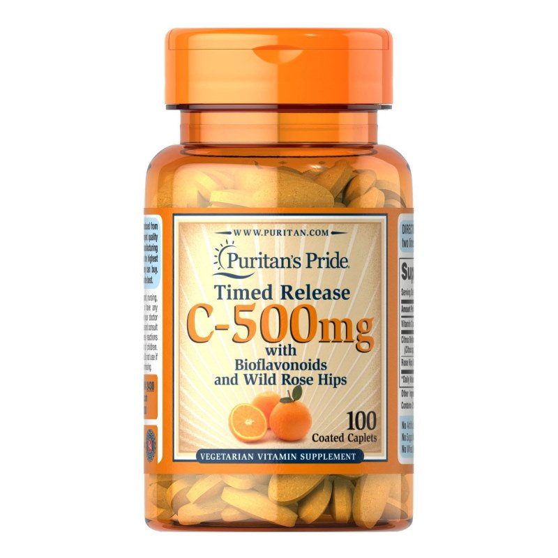 Витамины и минералы Puritan's Pride Vitamin C-500 mg with Bioflavonoids and Rose Hips Time Release, 100 каплет,  мл, Puritan's Pride. Витамины и минералы. Поддержание здоровья Укрепление иммунитета 