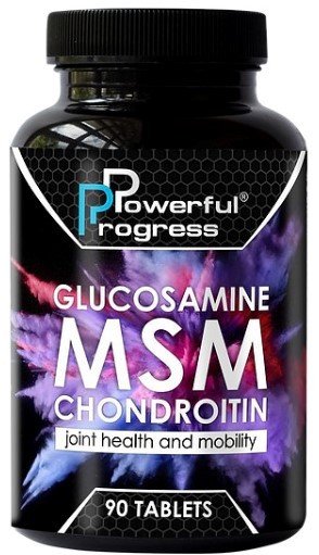 Хондропротектор Powerful Progress Glucosamine Chondroitin MSM 90 tabs,  ml, Powerful Progress. Para articulaciones y ligamentos. General Health Ligament and Joint strengthening 