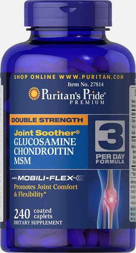 Puritan's Pride Double Strength Glucosamine, Chondroitin & MSM 240 таб Без вкуса,  ml, Puritan's Pride. Glucosamina Condroitina. General Health Ligament and Joint strengthening 