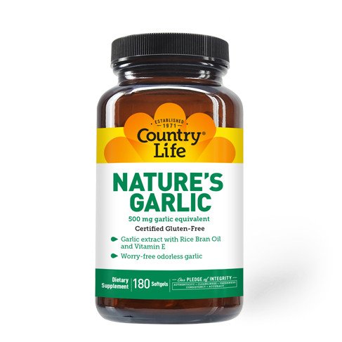 Натуральная добавка Country Life Nature’s Garlic, 180 капсул,  мл, Country Life. Hатуральные продукты. Поддержание здоровья 