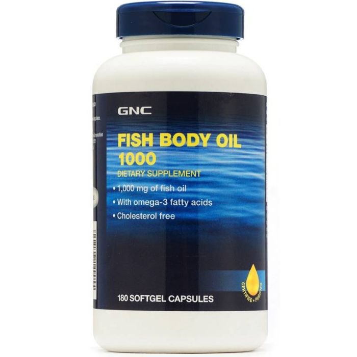 Жирные кислоты GNC Fish Body Oils 1000, 180 капсул,  ml, GNC. Fats. General Health 