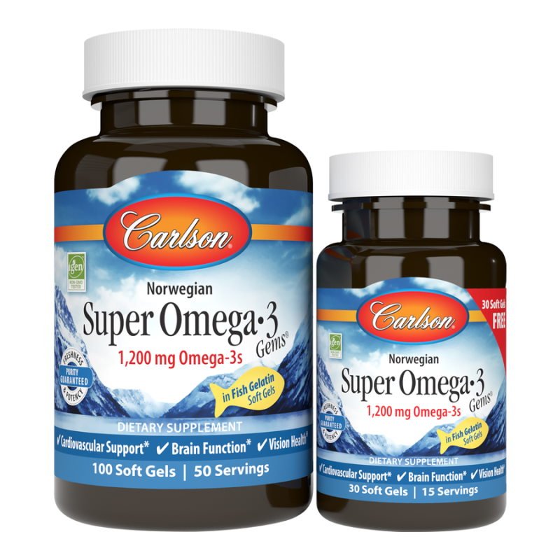 Жирные кислоты Carlson Labs Norwegian Super Omega-3 Gems 1200 mg, 100+30 капсул,  мл, Carlson Labs. Жирные кислоты (Omega). Поддержание здоровья 