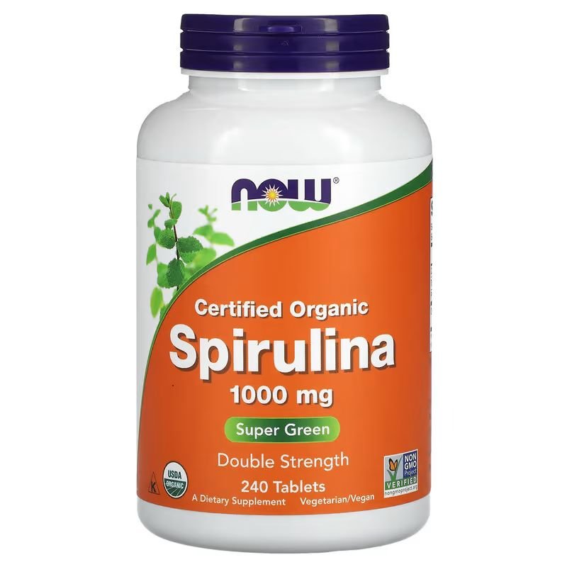Now Натуральная добавка NOW Spirulina 1000 mg Certified Organic, 240 таблеток, , 