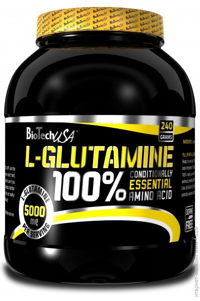 100% L-Glutamine, 240 г, BioTech. Глютамин. Набор массы Восстановление Антикатаболические свойства 