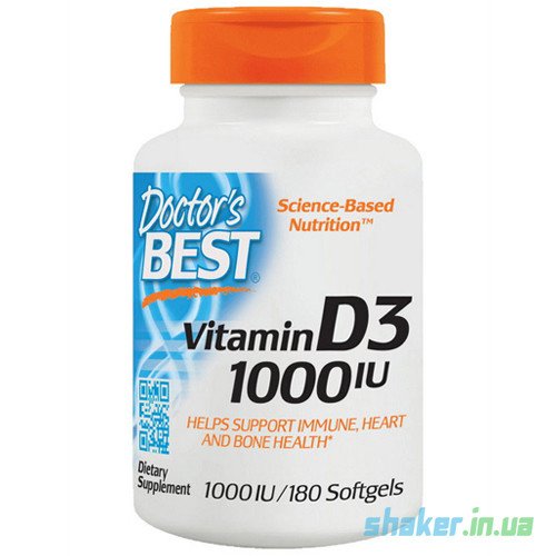 Витамин д3 Doctor's BEST Vitamin D3 1000 IU (180 капс) доктор бест,  мл, Doctor's BEST. Витамин D. 