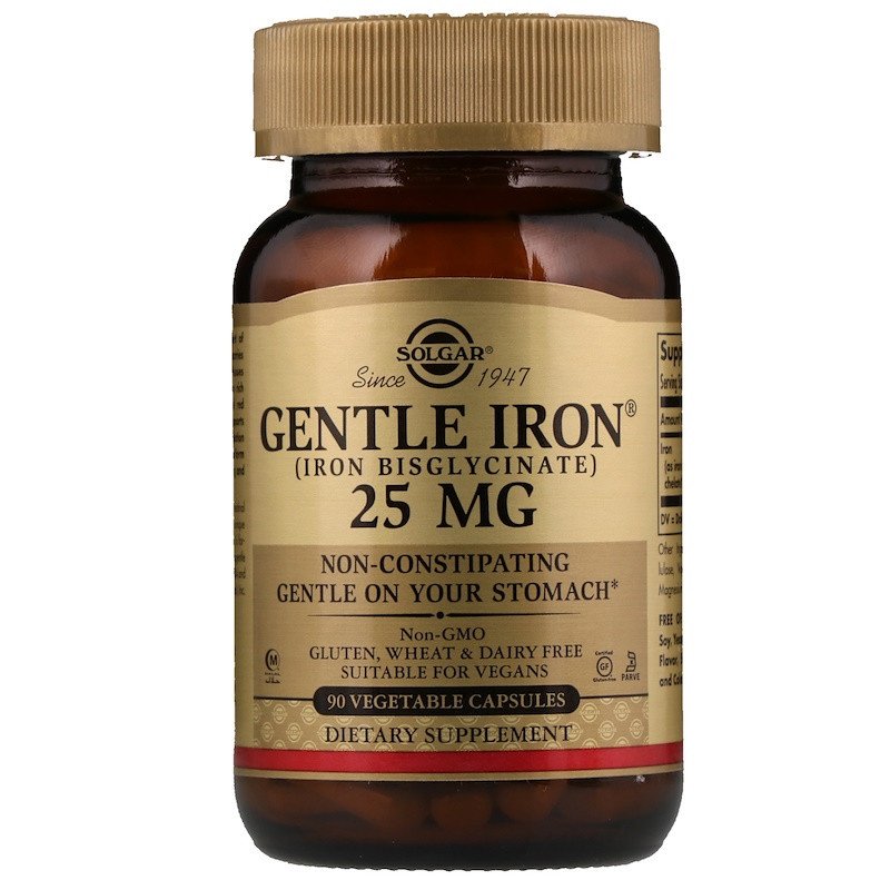 Gentle Iron 25 mg Solgar 90 Caps,  ml, Solgar. Vitamins and minerals. General Health Immunity enhancement 