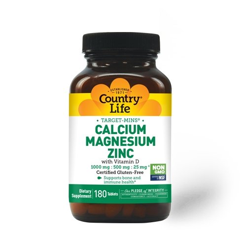 Витамины и минералы Country Life Target-Mins Calcium Magnesium Zinc, 180 таблеток,  мл, Country Life. Витамины и минералы. Поддержание здоровья Укрепление иммунитета 
