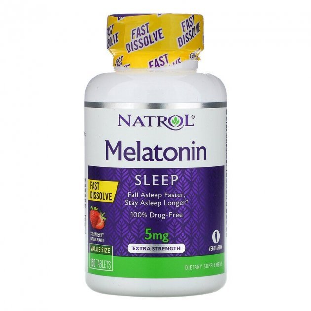 Natrol Натуральная добавка Natrol Melatonin 5 mg Fast Dissolve, 150 таблеток - клубника, , 