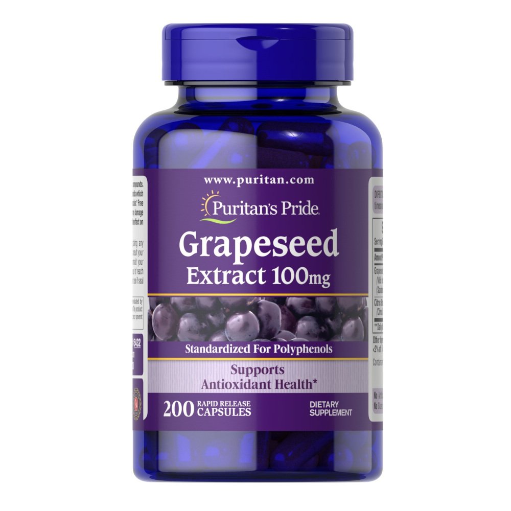 Натуральная добавка Puritan's Pride Grape Seed Extract 100 mg, 200 капсул,  мл, Puritan's Pride. Hатуральные продукты. Поддержание здоровья 