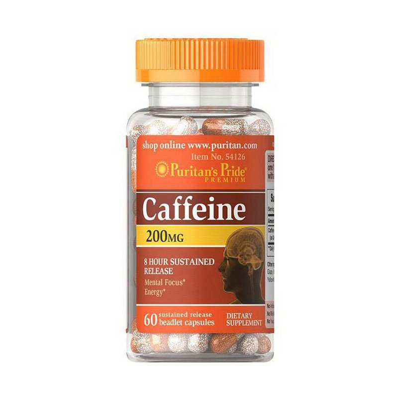 Кофеин Puritan's Pride Caffeine 200 mg (60 капс) пуританс прайд,  ml, Puritan's Pride. . Energy & Endurance Strength enhancement 