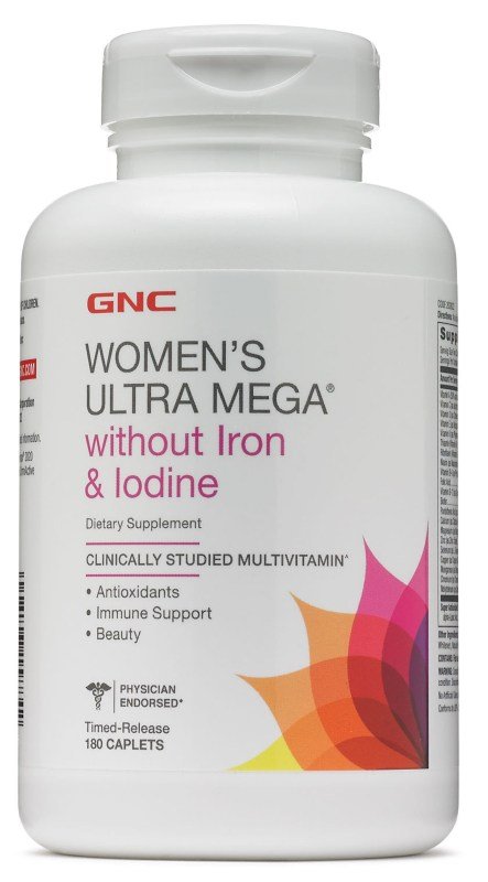 Womens Ultra Mega without Iron & Iodine, 180 pcs, GNC. Vitamin Mineral Complex. General Health Immunity enhancement 