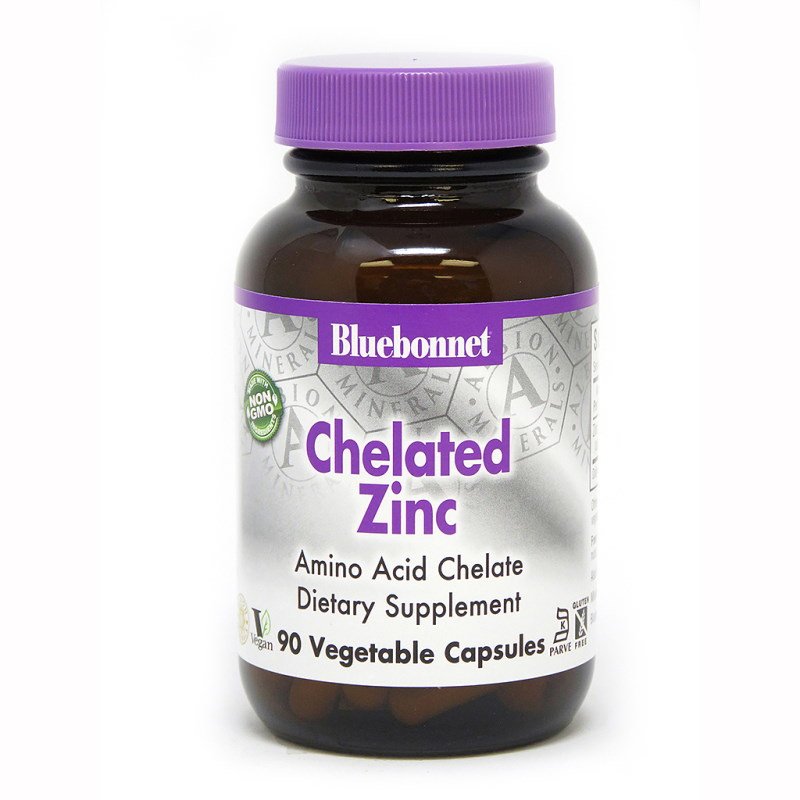 Витамины и минералы Bluebonnet Albion Chelated Zinc, 90 вегакапсул,  мл, Bluebonnet Nutrition. Витамины и минералы. Поддержание здоровья Укрепление иммунитета 