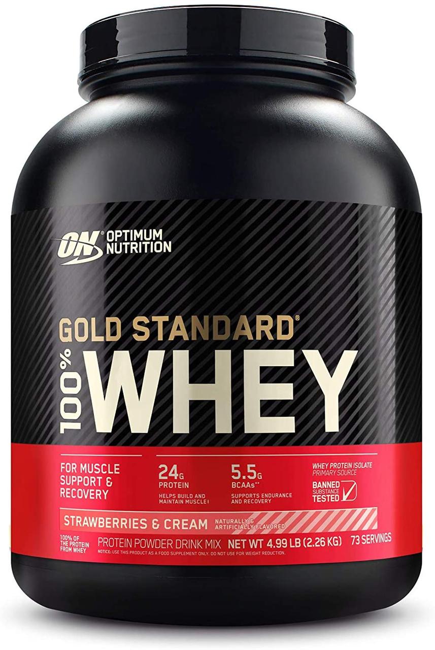 Сывороточный протеин изолят Optimum Nutrition 100% Whey Gold Standard (2.3 кг) оптимум вей голд стандарт strawberry & cream,  ml, Optimum Nutrition. Whey Isolate. Lean muscle mass Weight Loss recovery Anti-catabolic properties 