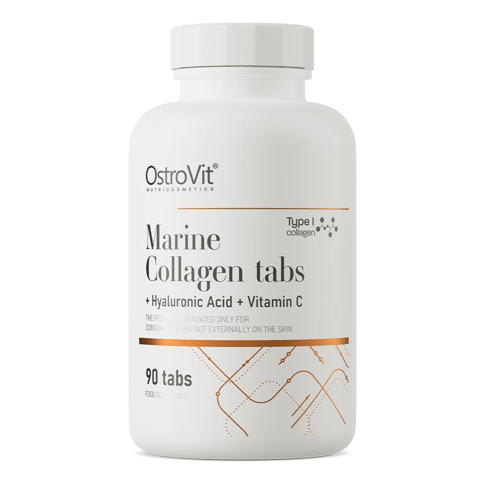 Препарат для суставов и связок OstroVit Marine Collagen + Hyaluronic Acid + Vitamin C, 90 таблеток,  мл, OstroVit. Хондропротекторы. Поддержание здоровья Укрепление суставов и связок 