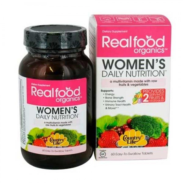 Витамины и минералы Country Life Realfood Organics Women's, 60 таблеток,  мл, Country Life. Витамины и минералы. Поддержание здоровья Укрепление иммунитета 